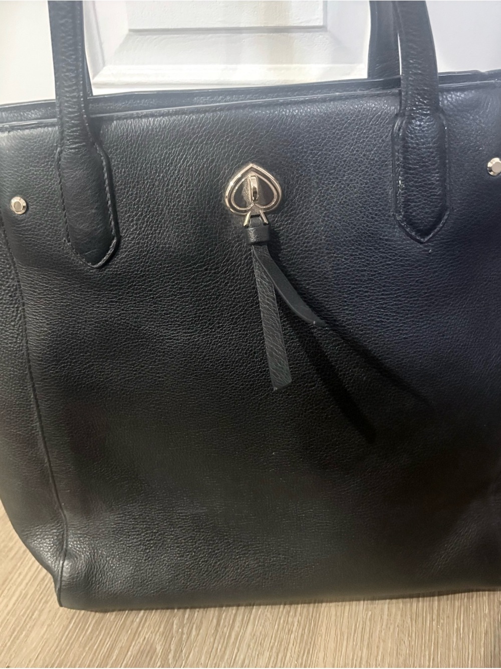 kate spade Black Leather Tote with Tassel Charm